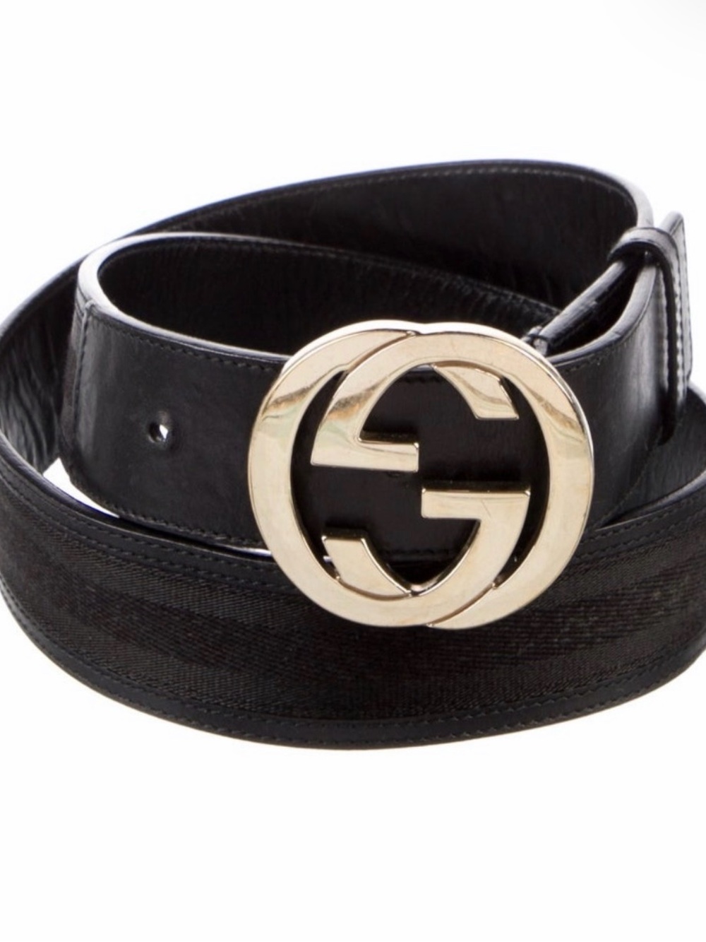 Gucci Black Leather Belt with Gold Interlocking G Buckle